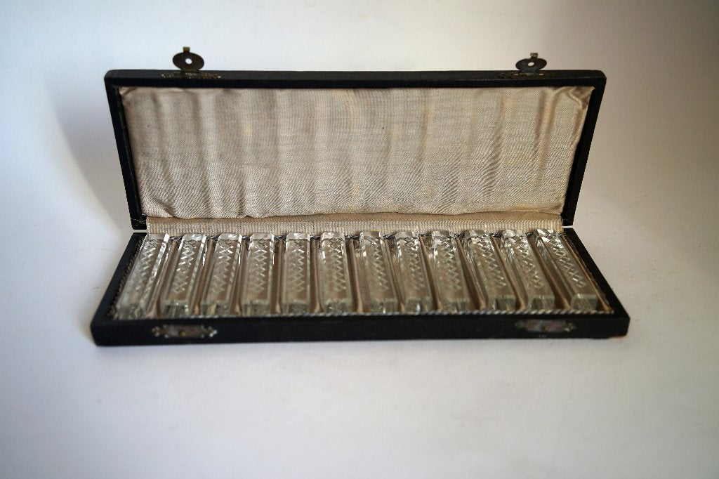 antiek vintage 12 messenlegger kristal etui Tchecoslovaquie, Antiek en Kunst, Ophalen of Verzenden