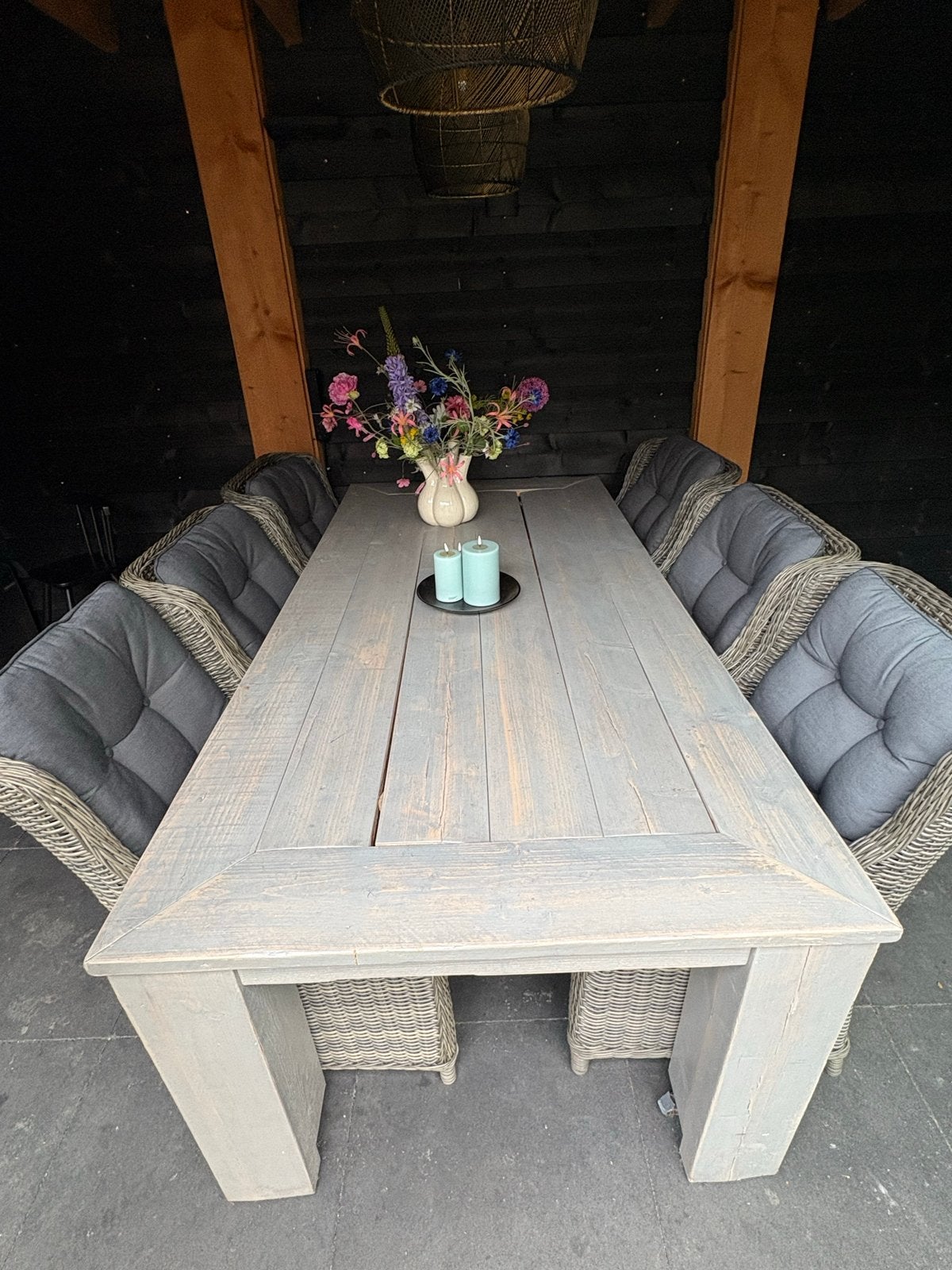 Robuuste Verrijdbare Tuintafel - Grijs Hout, Ophalen, Gebruikt, Rechthoekig, Hout