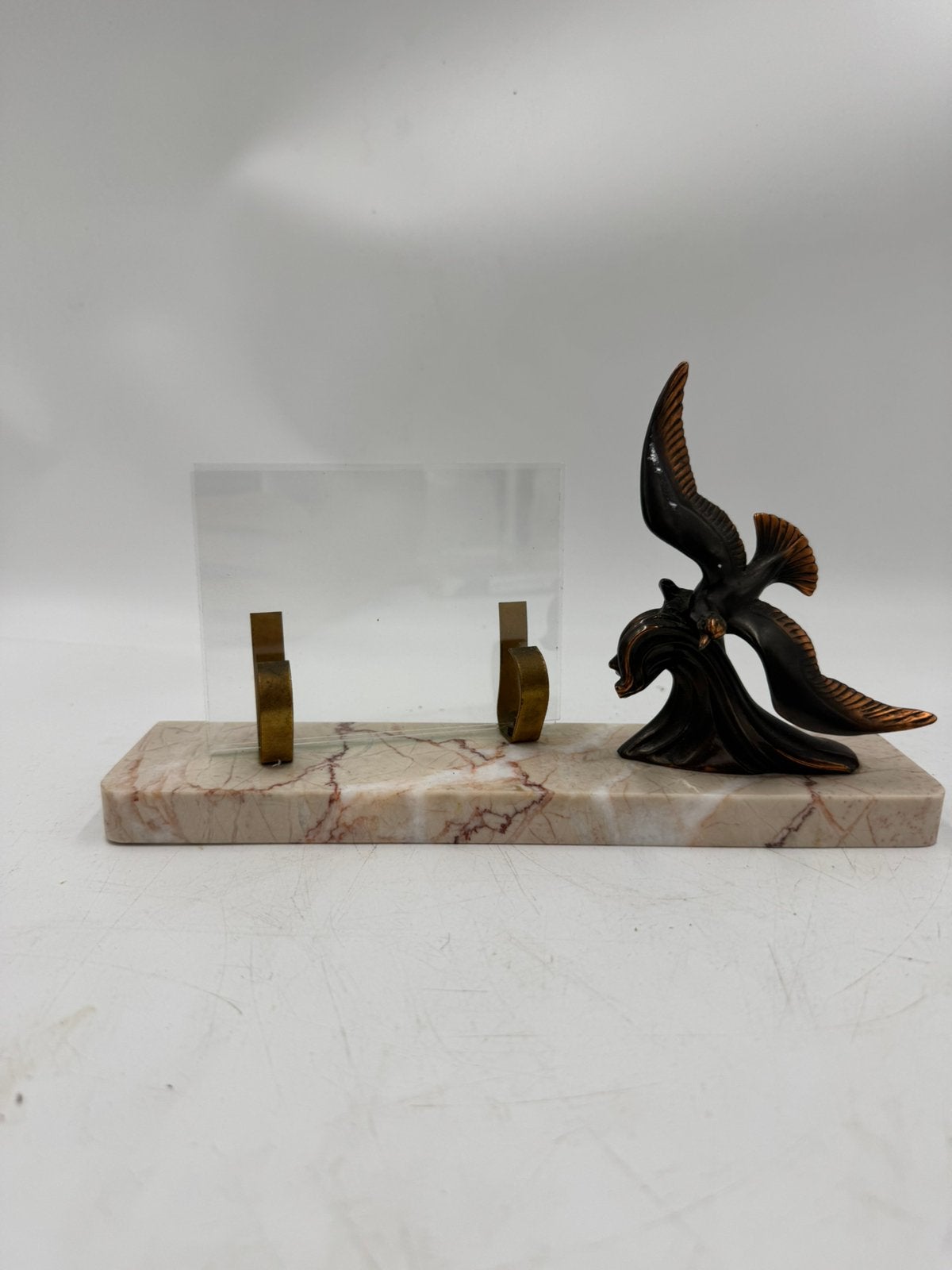 Art Deco Fotolijstje met Vogel op Marmeren Voet, Ophalen of Verzenden