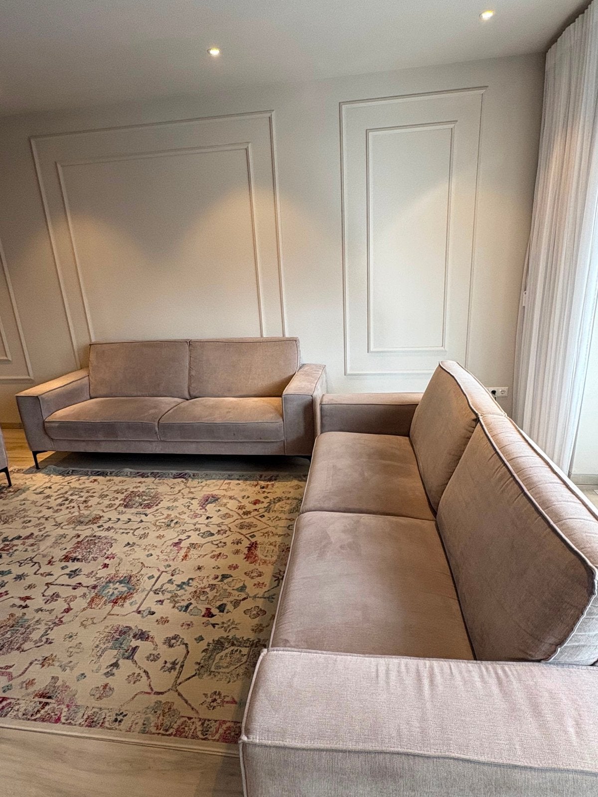 Complete set van 2 banken en 1 fauteuil, Ophalen, Gebruikt, Driepersoons, 75 tot 100 cm