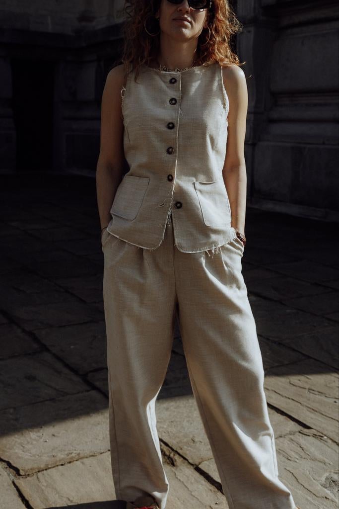 Aimée the label linnen pantalon nieuw, Aimée the label, Beige, Maat 42/44 (L), Nieuw
