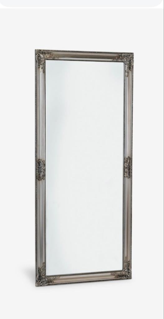 Grote Passpiegel met Barok Lijst - Zilverkleurig, Ophalen of Verzenden, Zo goed als nieuw, 150 tot 200 cm, Rechthoekig