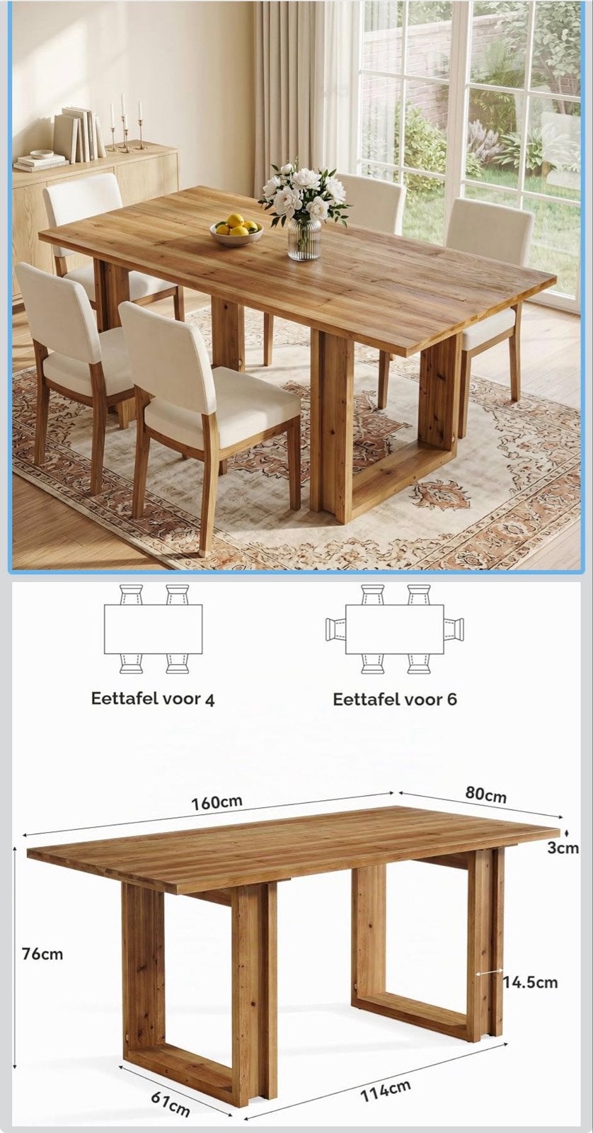 Uitschuifbare Eettafel Hout - 4 tot 6 Personen