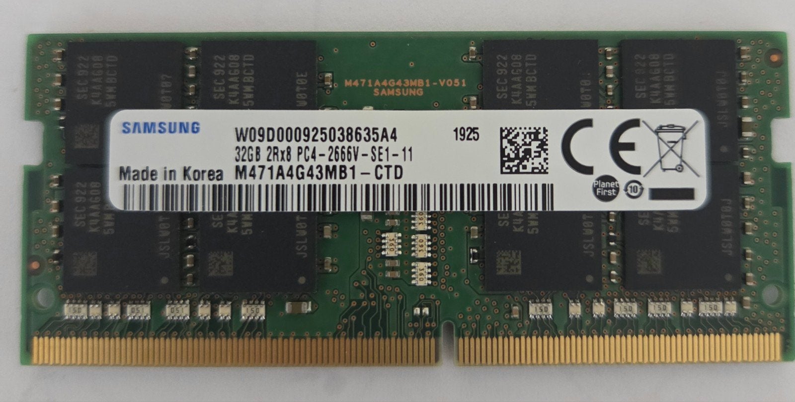Samsung 32GB DDR4 RAM PC4-2666V Laptop Geheugen, Computers en Software, Samsung, 32 GB, DDR4, Onbekend