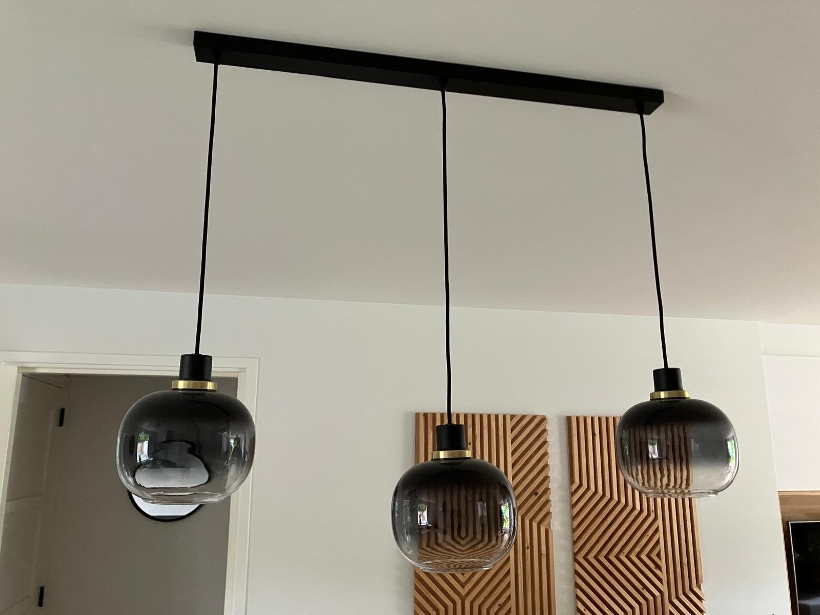 Moderne hanglamp met 3 glazen bollen - Zwart/Grijs, Ophalen, Zo goed als nieuw, Glas, 75 cm of meer