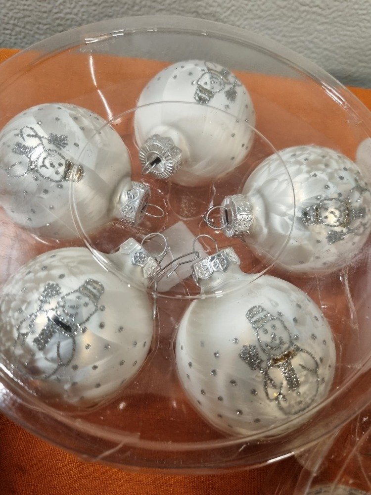 kerstballen wit met sneeuwpop glas [b335], Ophalen of Verzenden, 'T Olde Gre-j, Info@toldegrej.nl, Endepoelstraat 20f Didam
