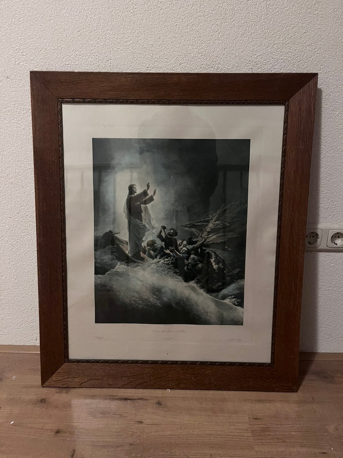 Antieke kunstdruk Anton Dietrich, Christus stillet Sturm und, Antiek en Kunst, Ophalen, Reproductie, Fotografie, Achter glas