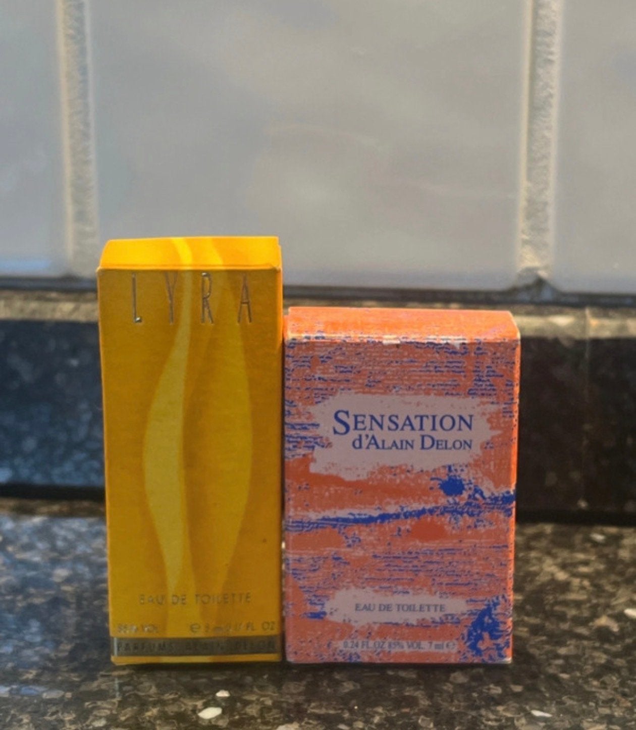 Alain Delon Lyra (5ml) & Sensation (7ml) EDT - Vintage Mini', Ophalen of Verzenden, Zo goed als nieuw