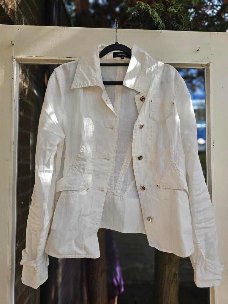 Claudia Sträter 100% Linnen Colbert - Maat 44, Kleding | Dames, Ophalen of Verzenden, Zo goed als nieuw, Maat 42/44 (L), Wit