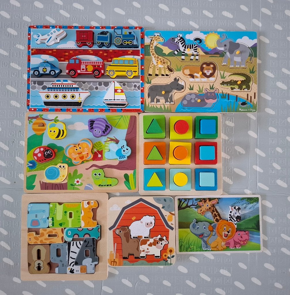 Houten kinderpuzzels - set van 7, Ophalen, Gebruikt, Van hout, Minder dan 10 stukjes