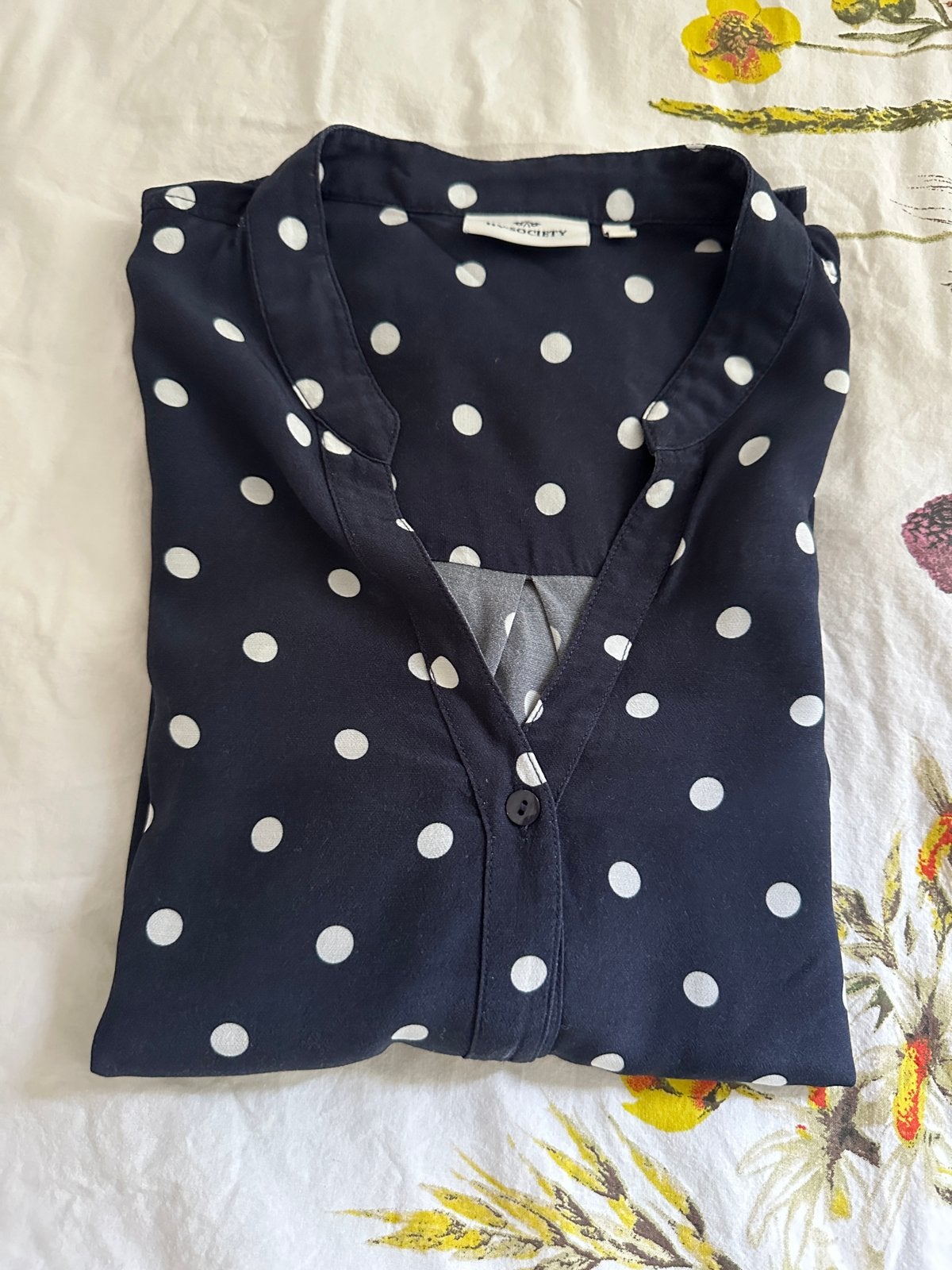 HV Society Blouse Navy blauw met Witte Polkadots, Kleding | Dames, Ophalen of Verzenden, Zo goed als nieuw, Maat 42/44 (L), Blauw