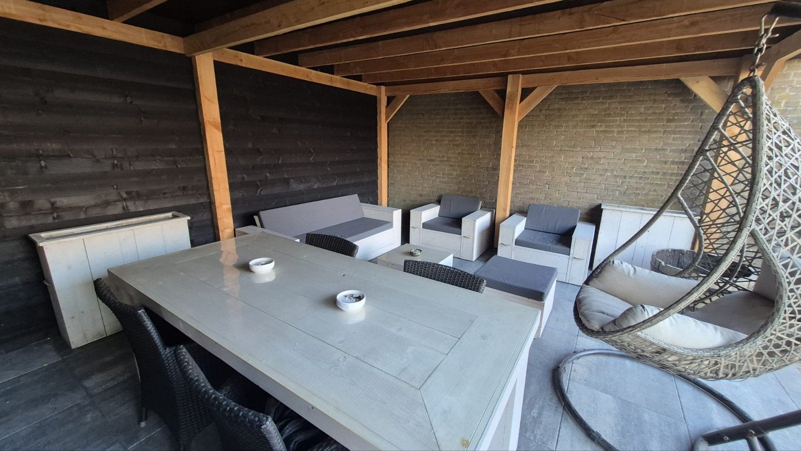 Mooi steigerhouten tuinset voor de snelle beslisser €175, Ophalen, Gebruikt, Steigerhout, Bank