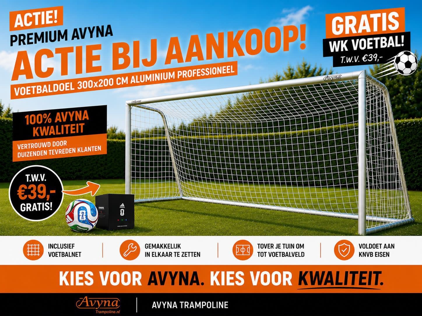 ⚽️ Avyna voetbaldoel ALUMINIUM PROF 3.00 x 2.00m € 649,00, Sport en Fitness, Maat XL, Ophalen of Verzenden, Nieuw, Overige typen