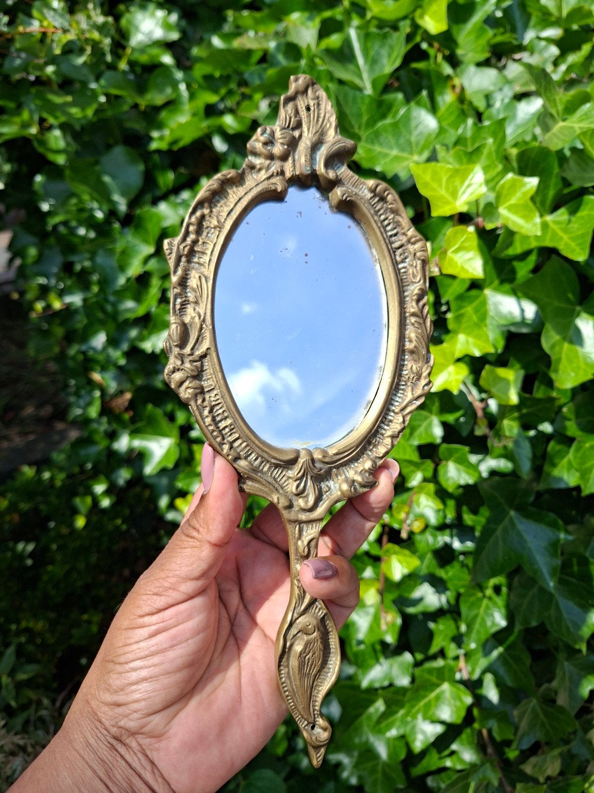 vintage oud Victoriaanse handspiegel, Ophalen of Verzenden, Ovaal, Minder dan 50 cm