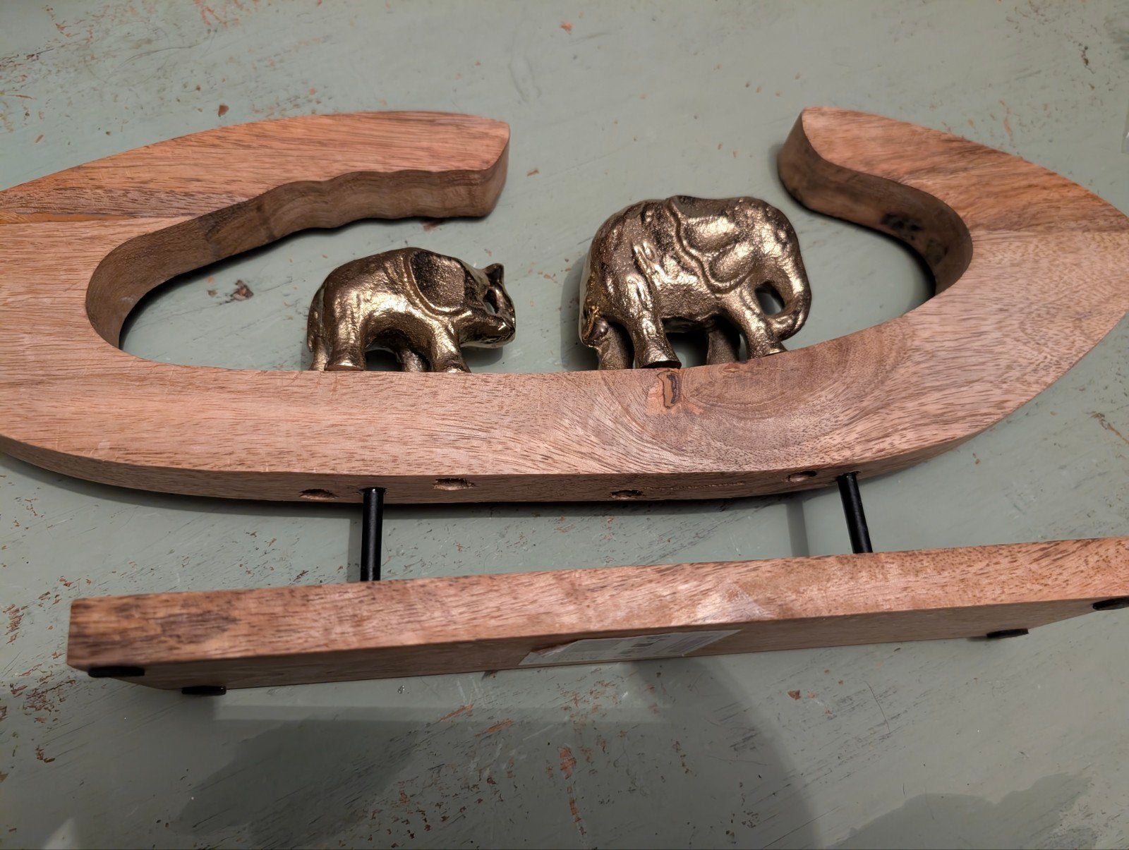 Houten tafeldecoratie met olifanten - Woonaccessoire, Onbekend, Ophalen of Verzenden, Zo goed als nieuw, Goud