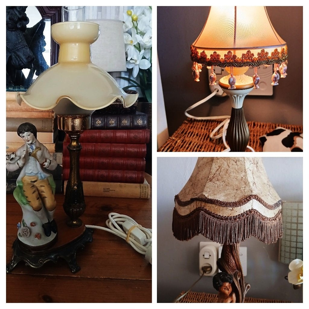 Retro tafellamp polyresin jongetje varkensleren kap mannetje, Antiek en Kunst, Ophalen of Verzenden