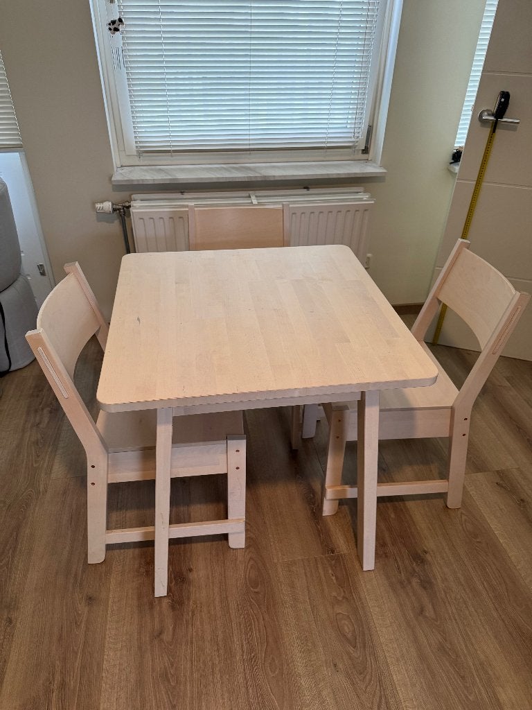 tafel 75 x 75 met 3 stoelen Ikea NORRAKER, Ophalen, Gebruikt, Vierkant, 50 tot 100 cm