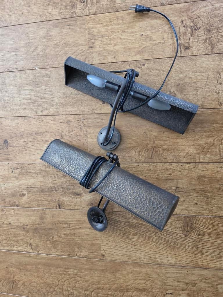 Set van 2 vintage schilderijlampen, gehamerd metaal, Ophalen of Verzenden