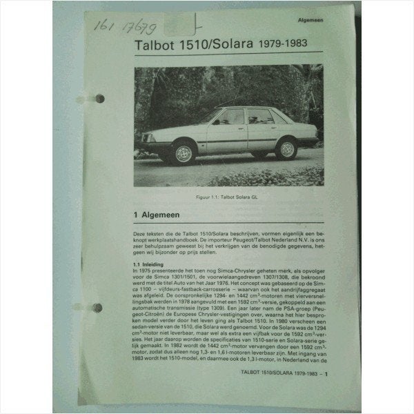 Talbot 1510 Solara Vraagbaak losbladig #1 Nederlands, Ophalen of Verzenden, Gelezen, Overige merken