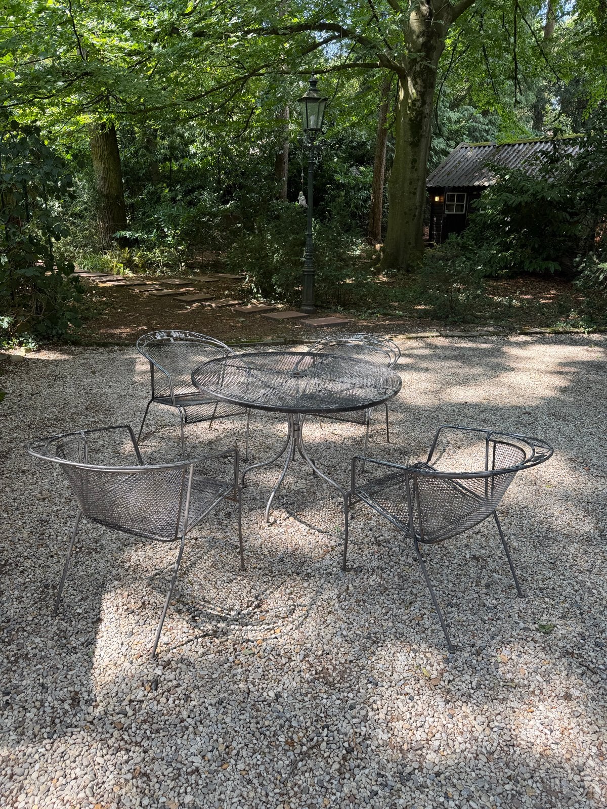 Smeedijzeren tuinset met comfortabele stoelen, Ophalen, Gebruikt, Eettafel, Tuinset