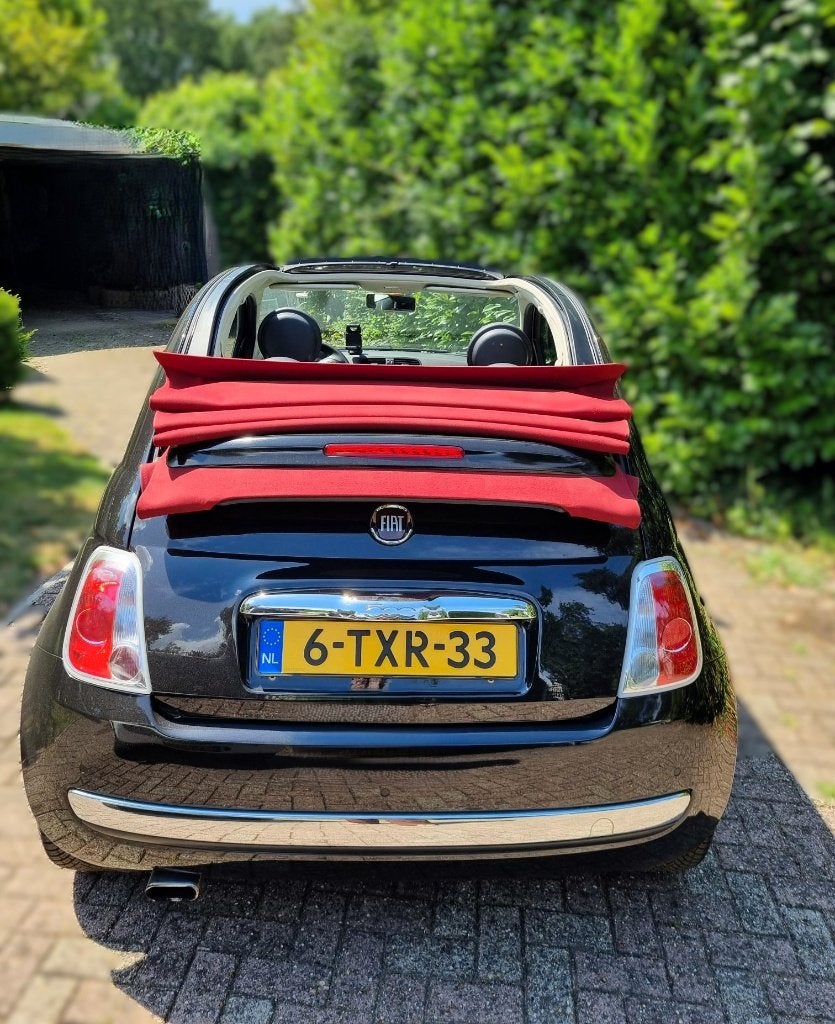 Fiat 500C Turbo Lounge |47dkm| 2014 | Zwart + Rood cabriodak, Auto's, Zwart, Origineel Nederlands, Handgeschakeld, 26 km/l