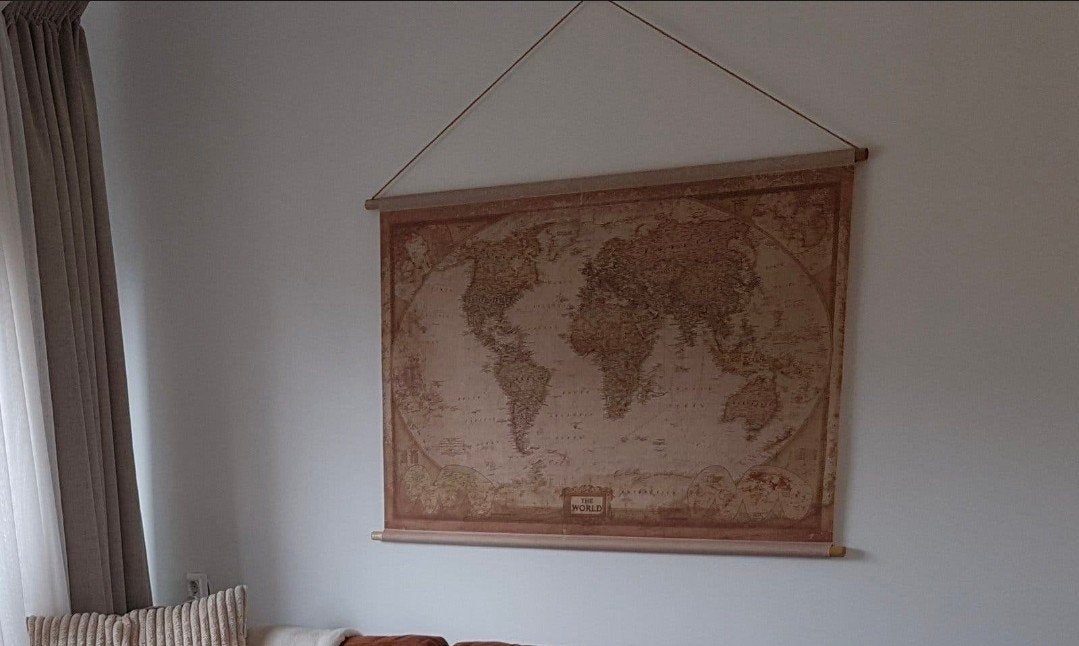 Wereldkaart 125x85cm, Ophalen, Nieuw, Schilderij, 75 tot 100 cm