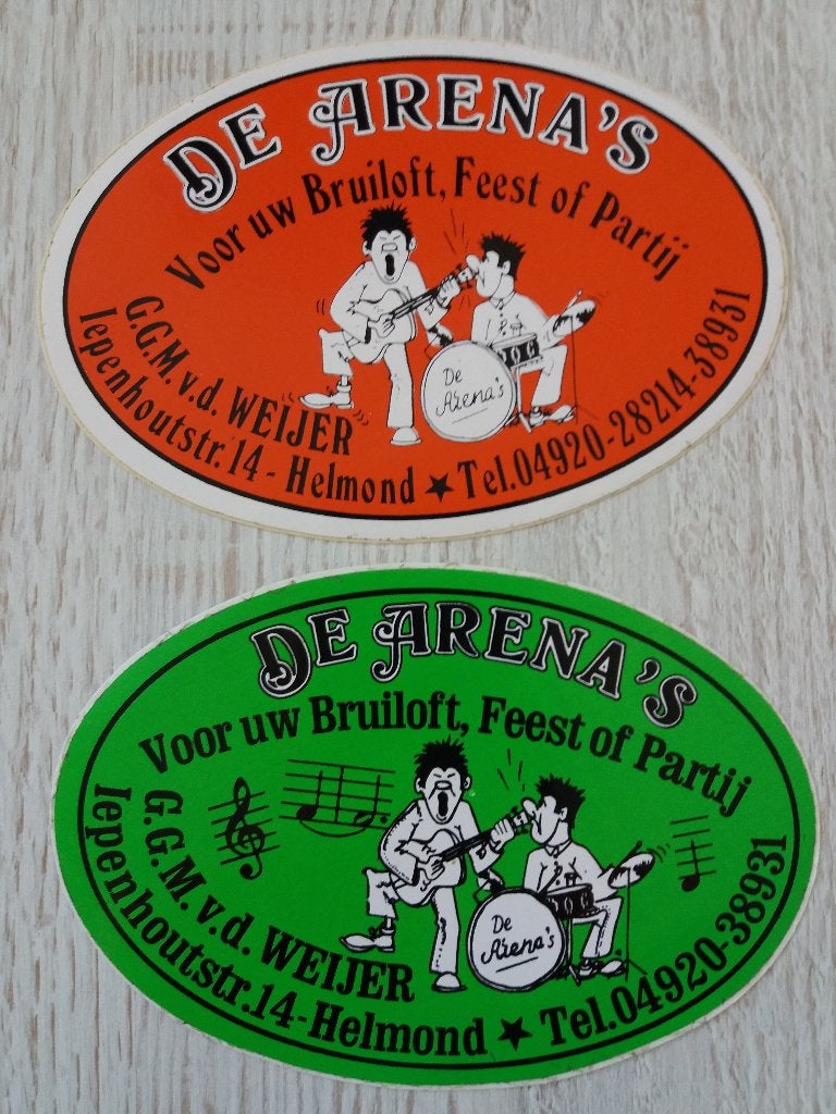 2 stickers voor uw Bruiloft , Feest of Partij DE ARENA'S, Ophalen of Verzenden, Zo goed als nieuw, Overige typen