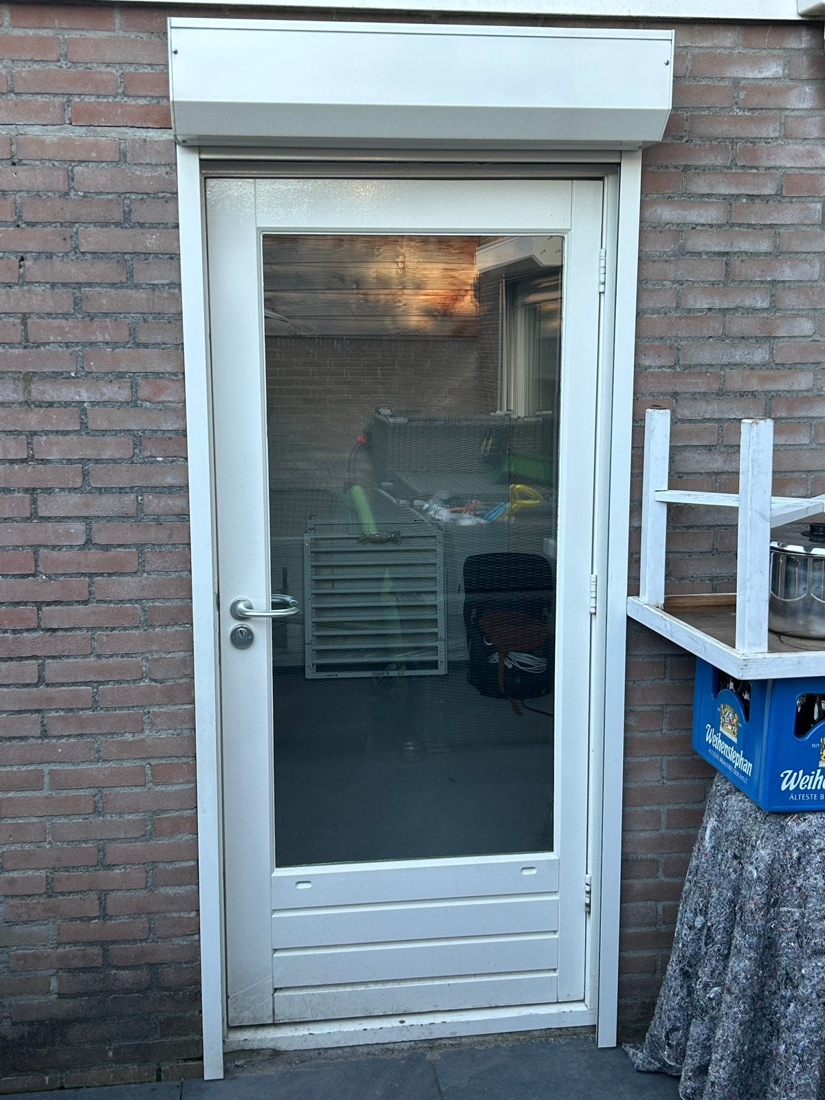 Buitendeur + kozijn (hardhout) met dubbelglas en rolluik, Doe-het-zelf en Verbouw, Ophalen, Gebruikt, 80 tot 100 cm, 215 cm of meer
