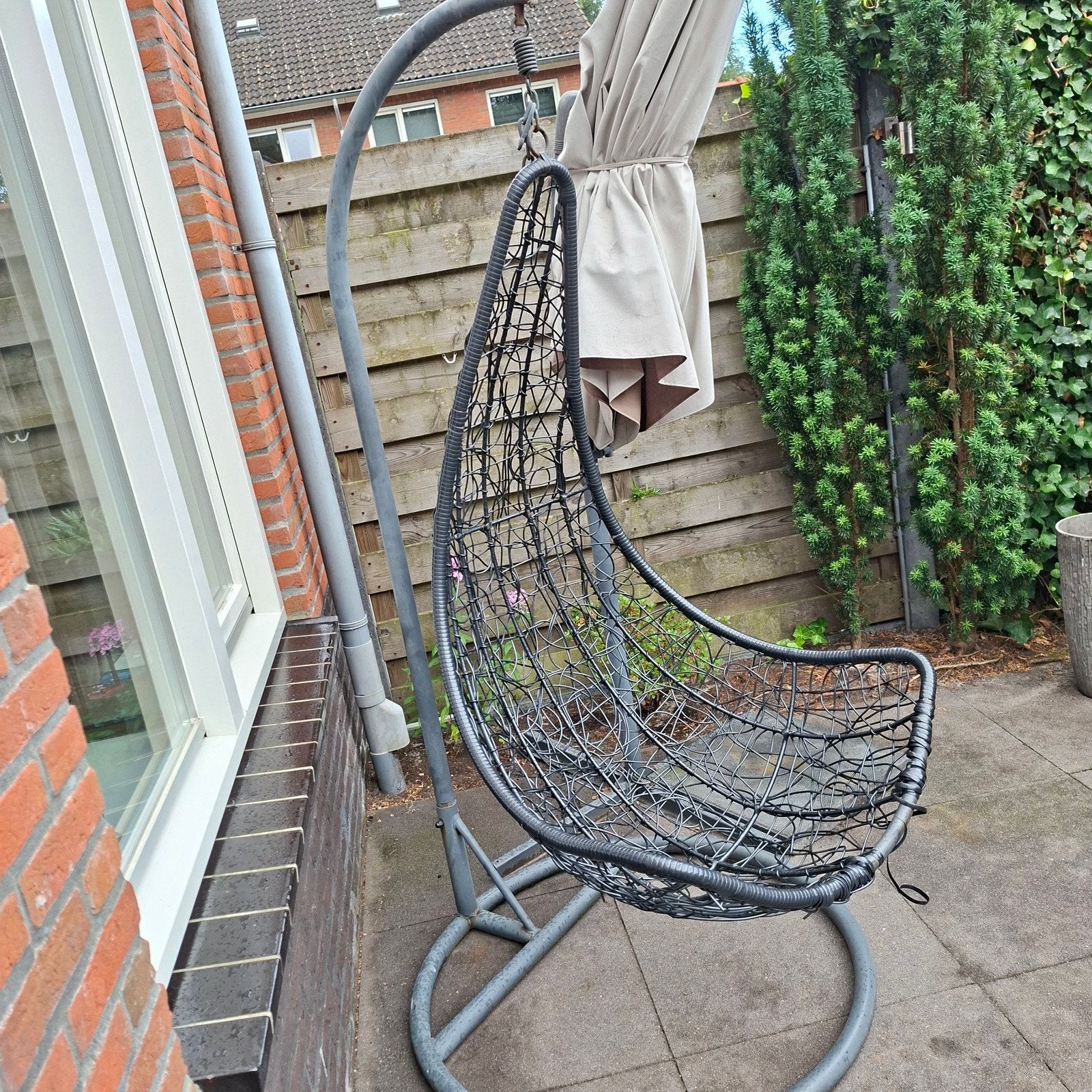 Hangstoel / Hanging Egg Chair antraciet (met klein minpuntje, Ophalen, Gebruikt, Rotan