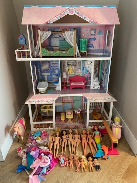 Compleet Barbie Poppenhuis met Meubels, Barbies, Accessoires, Ophalen, Gebruikt, Poppenhuis