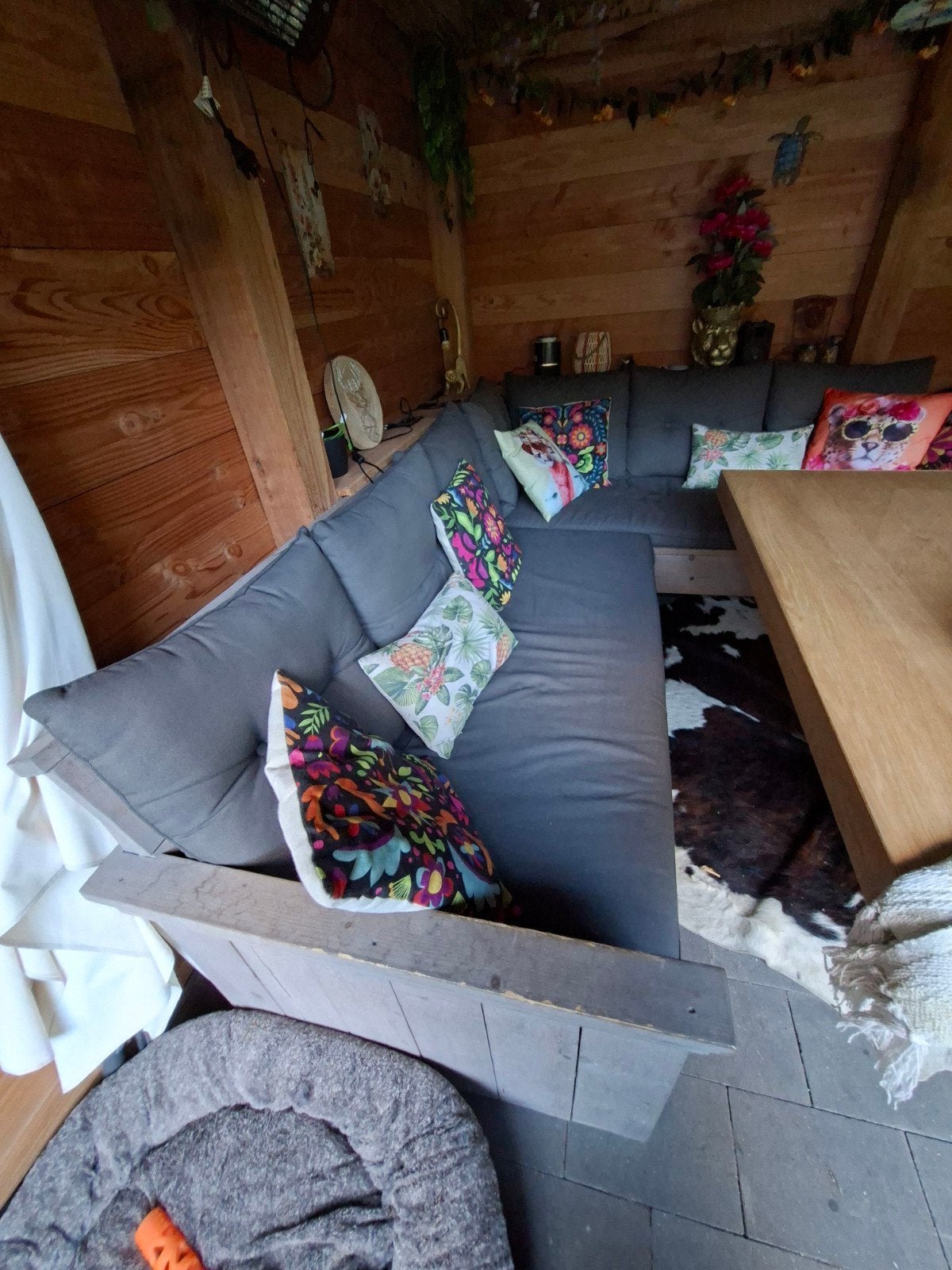 Steigerhouten loungebank incl. kussens, Ophalen, Gebruikt, 6 zitplaatsen, Steigerhout