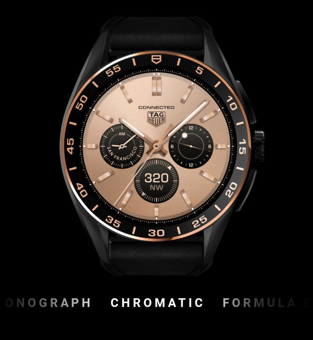 Tag Heuer Connected 4 Zwart Titanium Roségoud Leren Band, Overige materialen, Leer, Ophalen of Verzenden, Zo goed als nieuw