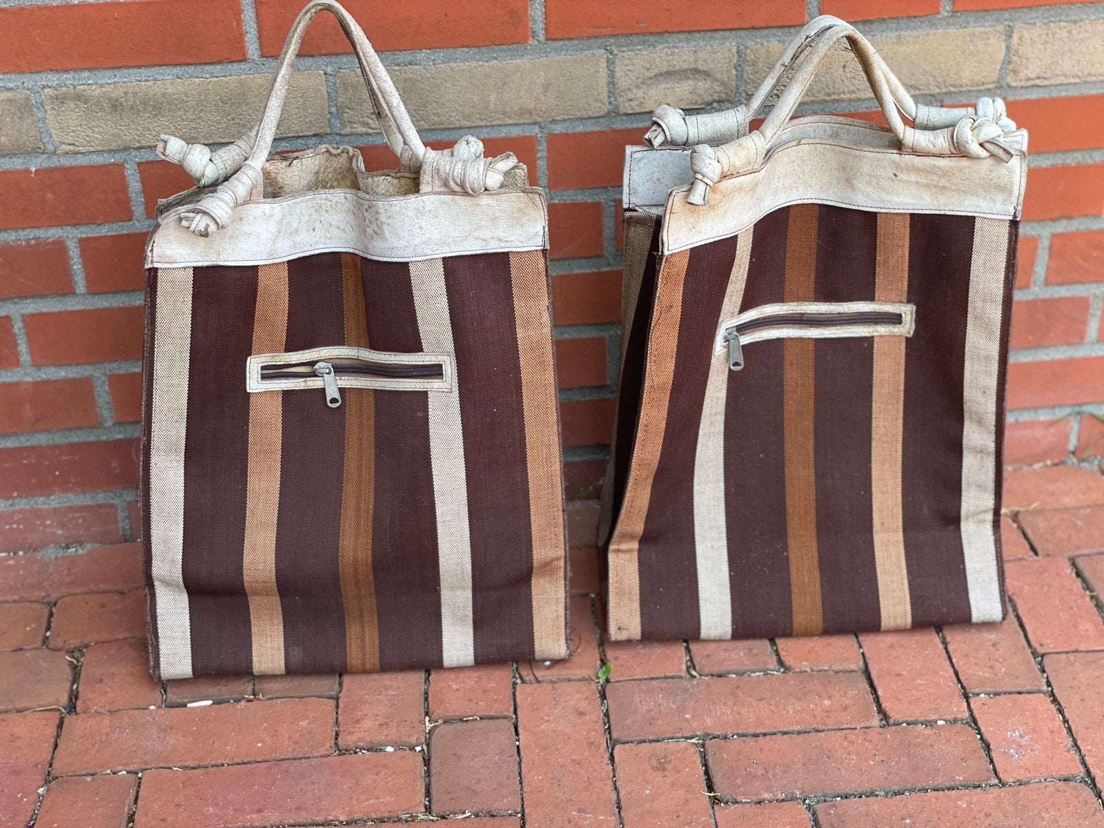 Set van 2 vintage gestreepte fiets tassen, Ophalen, Gebruikt