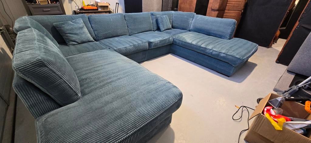 Grote U-bank Ribstof met 2x Chaiselongue en Open Eiland, Huis en Inrichting, Banken | Complete zithoeken, Ophalen, Gebruikt, Onbekend