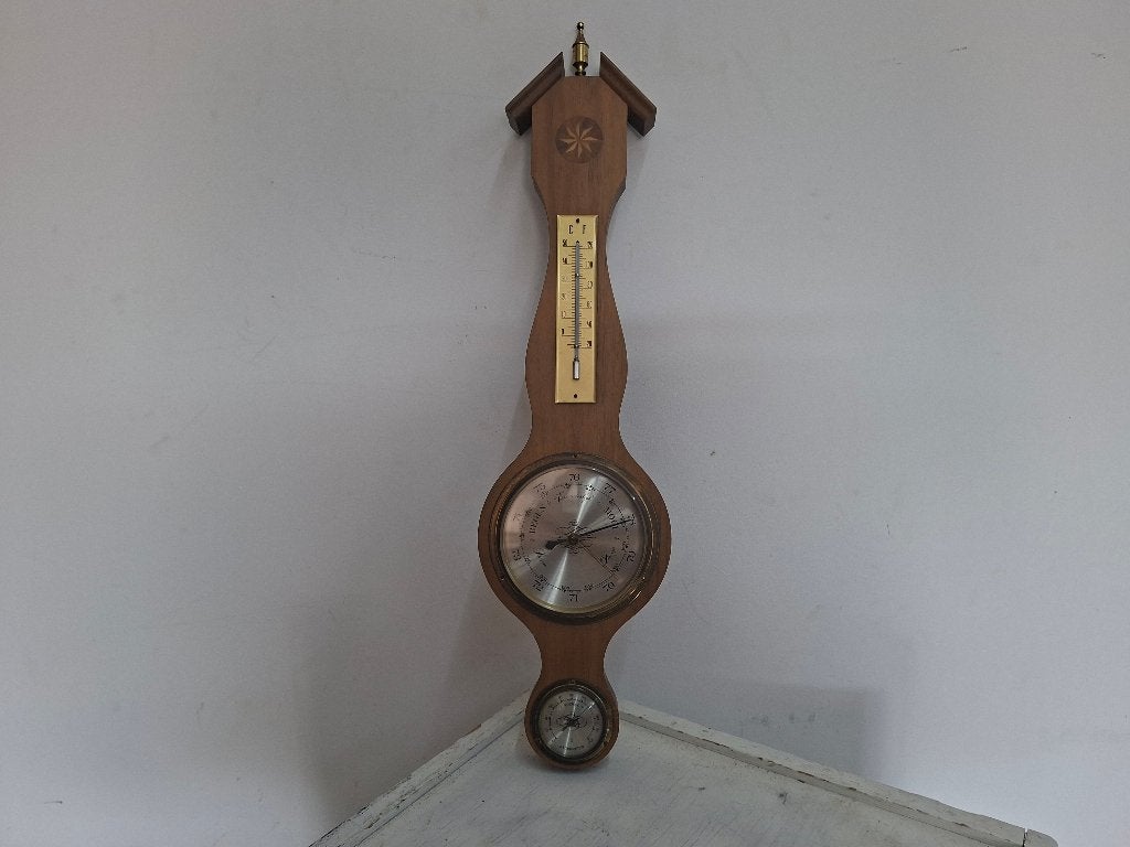 nr 1 vintage barometer midden eiken en goed werkend, Ophalen of Verzenden, Gebruikt