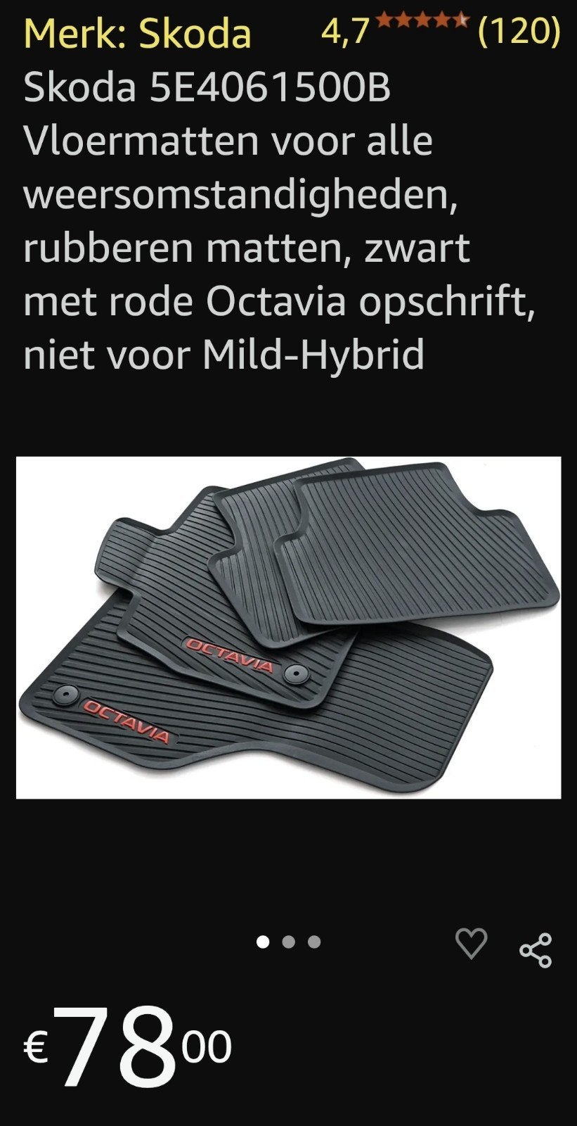 Original Scoda Octavia all weater rubber 4 delig matten set, Ophalen, Nieuw