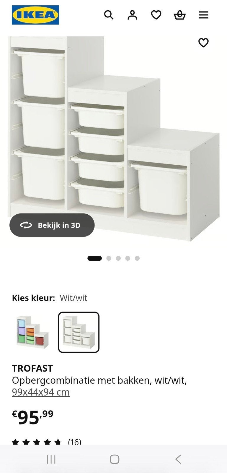 IKEA TROFAST Opbergcombinatie met bakken, wit/wit, Ophalen, Zo goed als nieuw