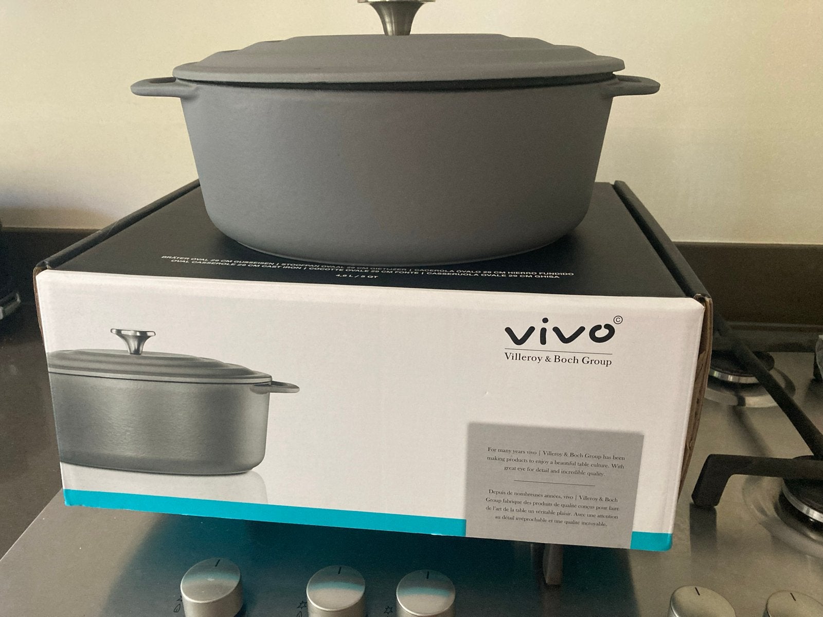 Vivo Ovale Braadpan 29 cm Gietijzer - Nieuw in doos, Ophalen, Met deksel, Nieuw, Overige merken