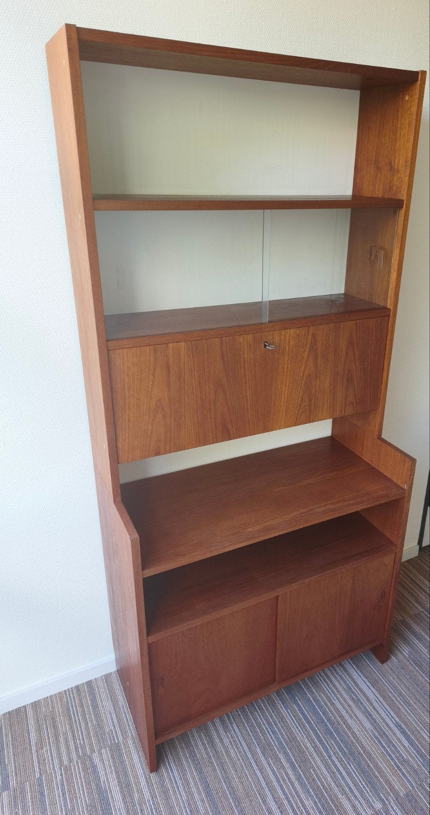 Vintage teak 60s Poul Cadovius wandmeubel, Ophalen, Gebruikt, Met deur(en), Teakhout