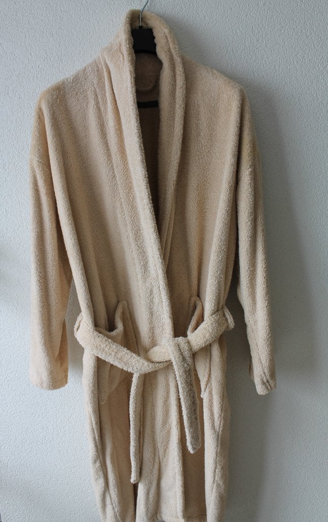 Badjas ~ ochtendjas ~ UNISEKS / badstof 100% katoen, Ophalen of Verzenden, Zo goed als nieuw, Beige, Overige typen