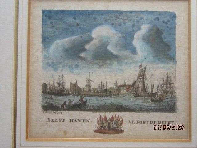 Oud Rdam, Super Oudste Kleur-Ets 1756, v Jan Van Noort, Antiek en Kunst, Ophalen, Stadsgezicht, Ets, 1700 - 1799
