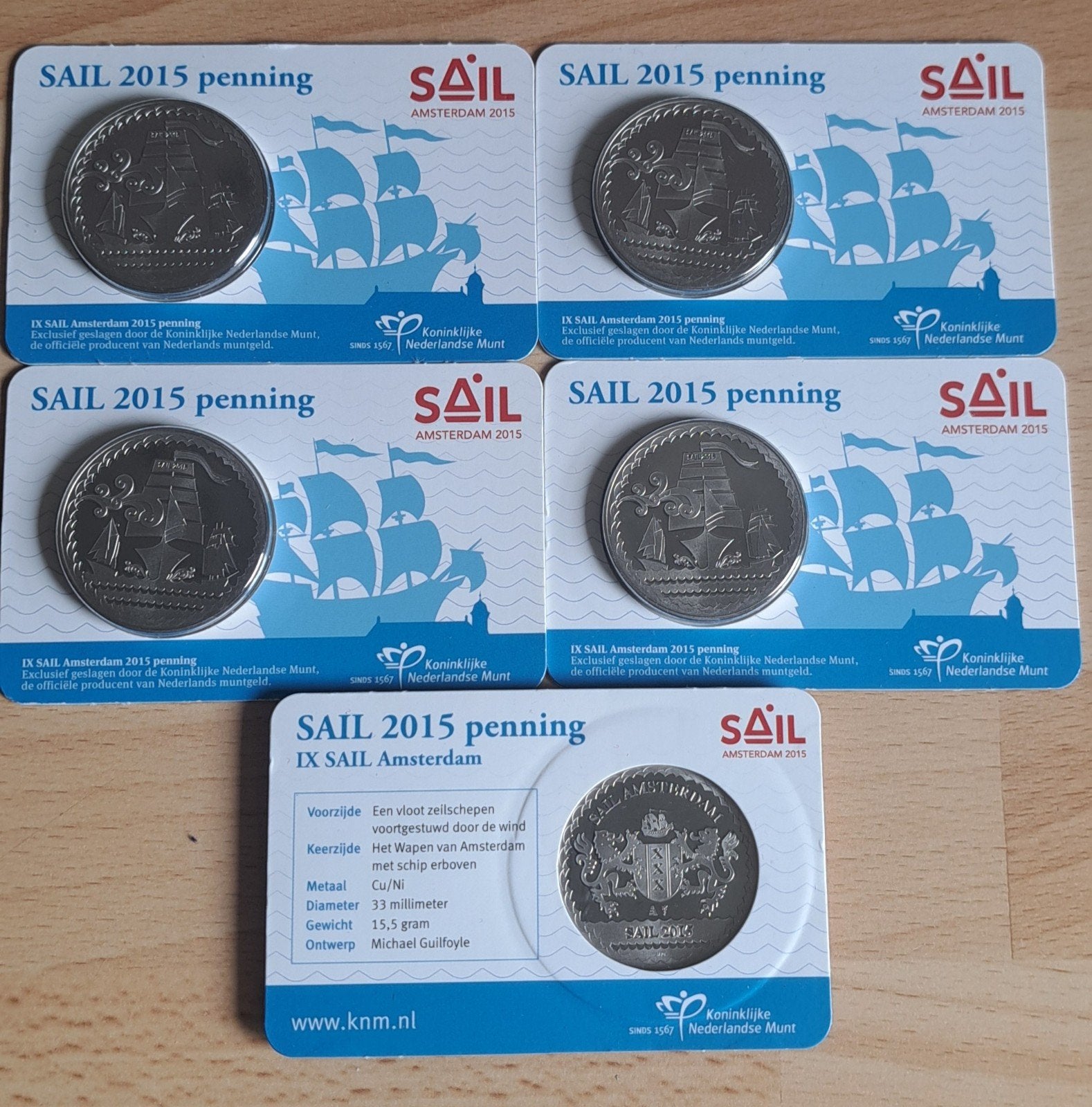 5 €35 of 10 €50.   Sail 2015 penning, Postzegels en Munten, Ophalen of Verzenden, Overige materialen