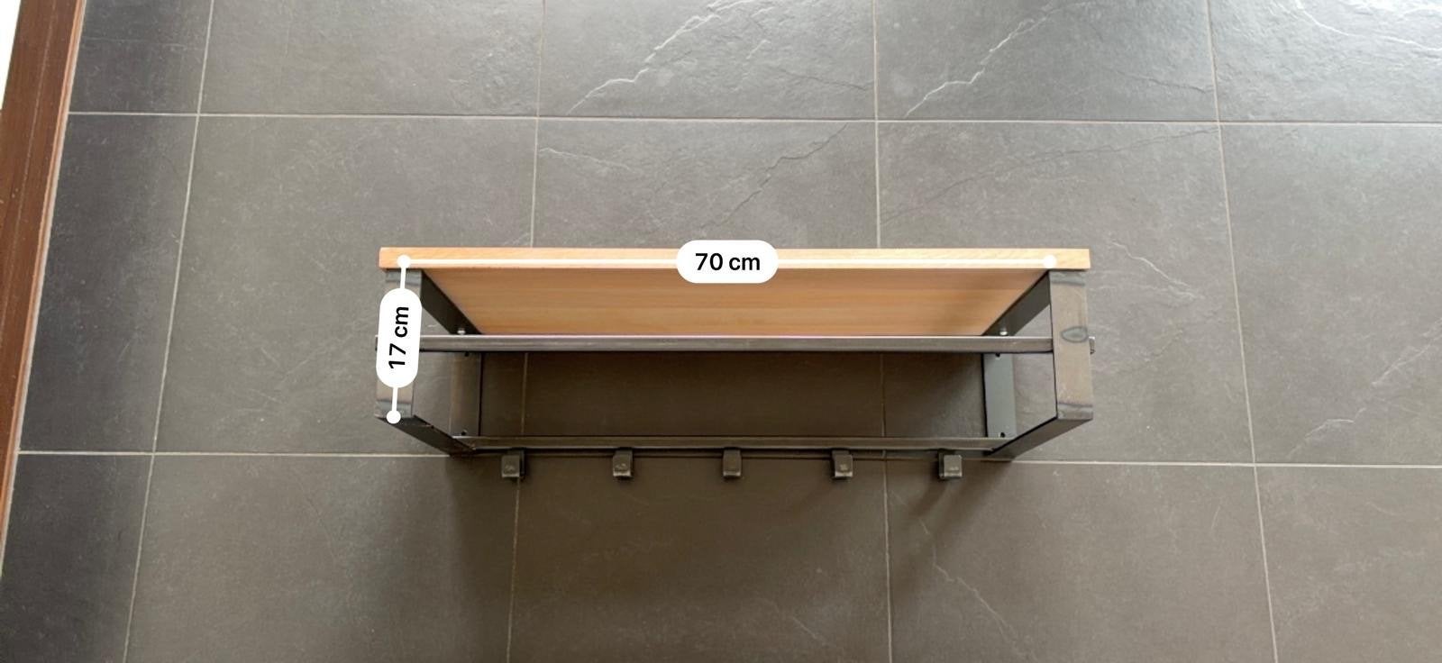 Industriële wandkapstok met haken en houten plank, Huis en Inrichting, Woonaccessoires | Kapstokken, Gebruikt, Minder dan 100 cm