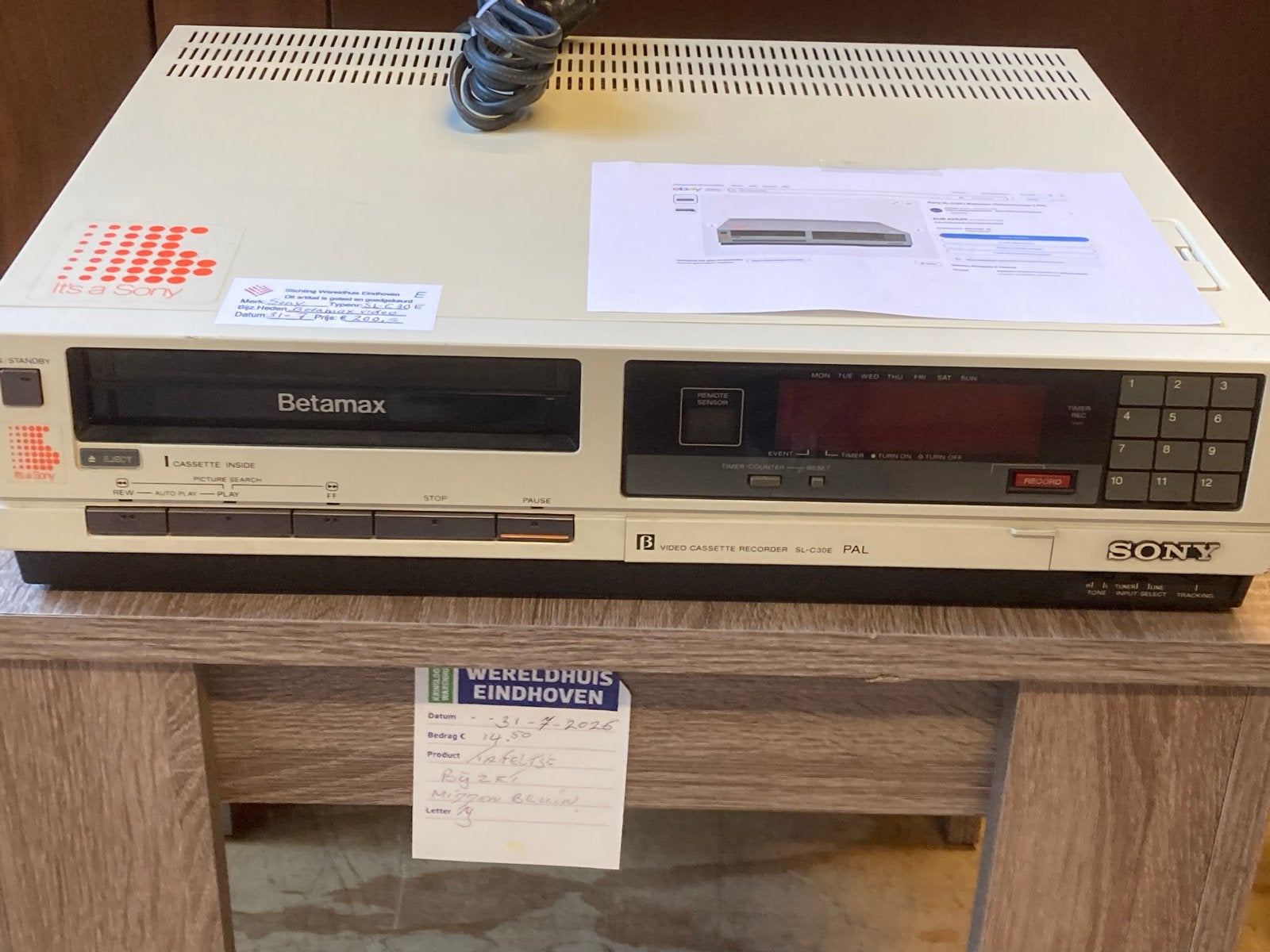 Sony Betamax Videorecorder SL-C30 PAL - Vintage, Audio, Tv en Foto, Ophalen, Gebruikt, Betamax-speler of -recorder