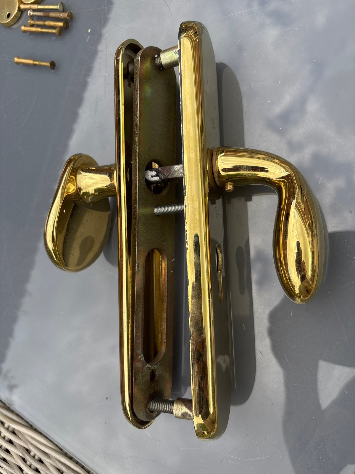 Gouden Deurklinken buitendeur Set -messing skg**, Gebruikt, Ophalen of Verzenden, Buitendeur, Metaal