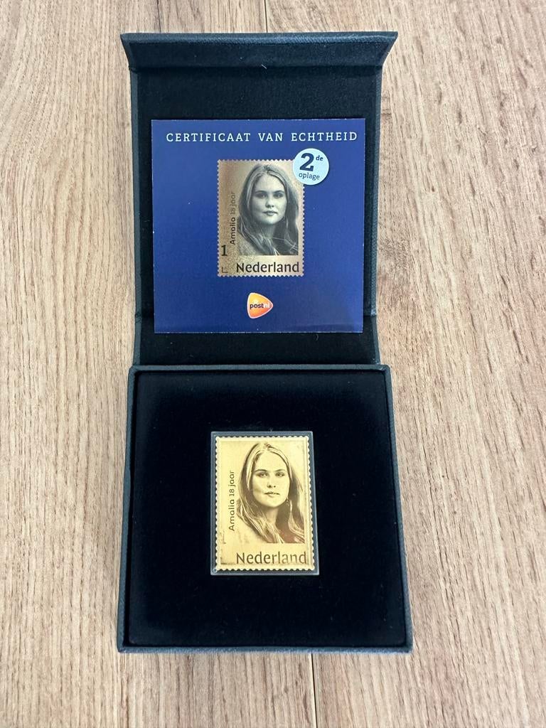 Amalia 18 jaar gouden postzegel 2e oplage, Postzegels en Munten, Ophalen of Verzenden