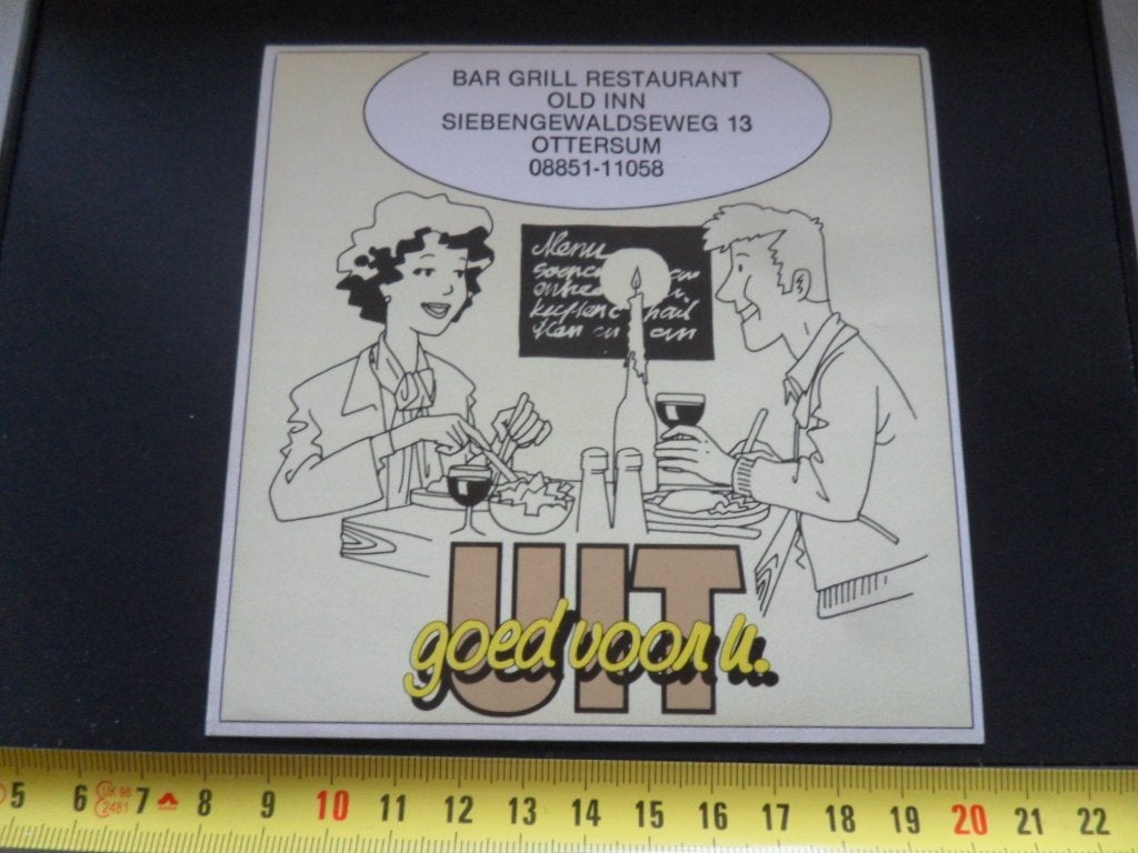 sticker UIT goed voor U. Ottersum OLD INN Bar Grill Restaur*, Ophalen of Verzenden, Zo goed als nieuw