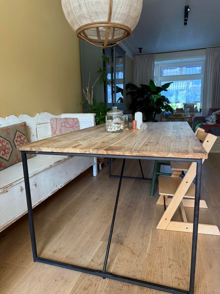 Industriele eettafel 170 x 100 cm - hout en staal, Huis en Inrichting, Tafels | Sidetables, Ophalen, Gebruikt, 150 tot 200 cm
