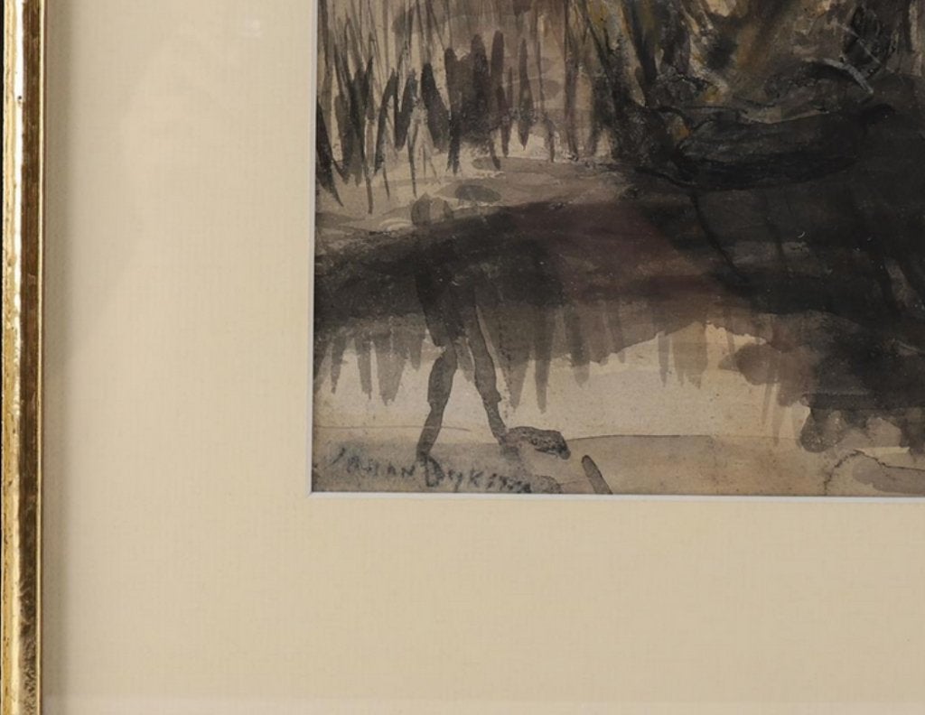 Johannes (Johan) Dijkstra(1896)Gewassen Sepia"Knot a/h W"Ges, Landschap, Papier/karton, Ophalen of Verzenden, Gelimiteerde oplage