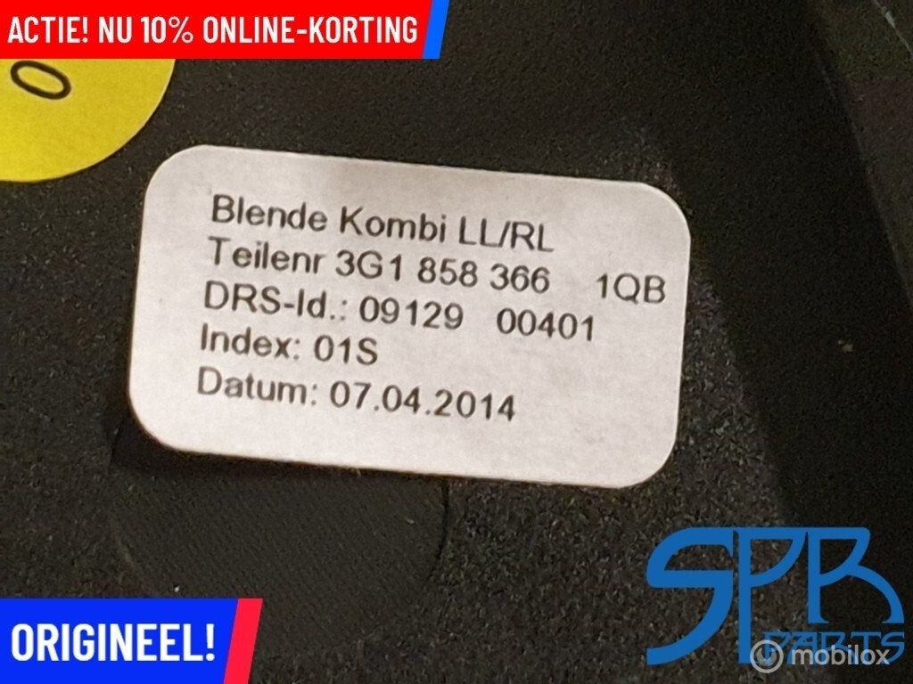 PASSAT B8 AFDEKKING INSTRUMENTENPANEEL TELLER Rand 3G1858366, Auto-onderdelen, Gebruikt, Volkswagen, Ophalen of Verzenden, Volkswagen